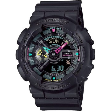 CASIO 卡西歐 G-SHOCK 虛擬世界 霓虹科幻雙顯手錶 GA-110MF-1A