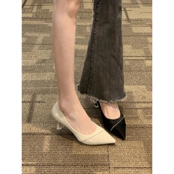 真皮版！法式高跟鞋女夏水鉆氣質淑女小香風小個子細跟尖頭單鞋女