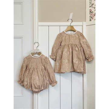 嬰幼兒春秋立體蕾絲氣質公主連衣裙兒童女寶寶百日宴連體衣公主裙