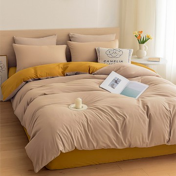 E-ROU 伊柔寢飾 針織素色床包4件組  King Size  奶茶色  薄床包 + 薄被套 + 枕頭套 2個