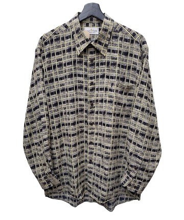 有禮貌穿搭 日本古著 絲質 復古格紋 長襯 L號 近全新