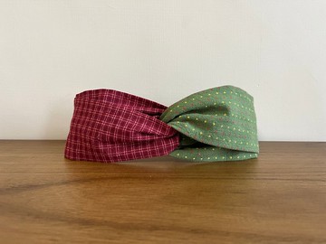 日本先染布 / 經典格點雙拼 / 聖誕髮帶