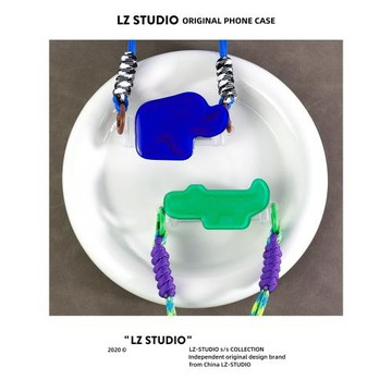 lz原創藍色小象卡通小鱷魚可愛背夾掛繩手機斜挎背帶掛脖便攜防丟