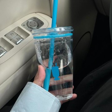 藍瓶子同款tritan高度透明咖啡杯吸管杯牛奶杯塑料水杯禮品大容量