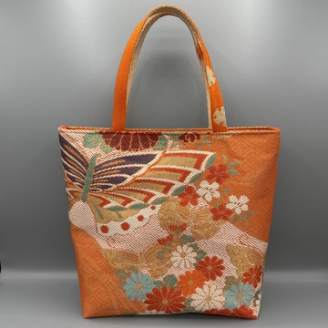 和服 腰帶 裝飾繩 手工 托特包 改造 橘色 蝴蝶