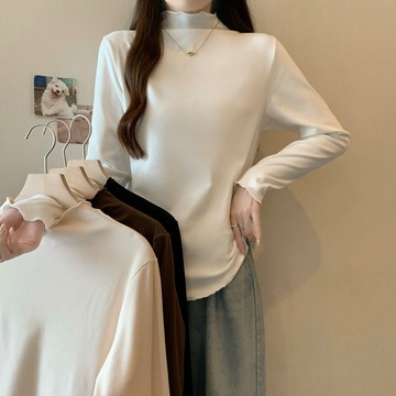 💕甜心大尺碼💕大尺碼時尚遮肚半高領打底衫秋季胖妹妹减齡顯瘦保暖內搭長袖上衣女