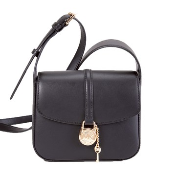 Michael Kors NOIR 細緻皮革小型翻蓋斜背包(黑色)