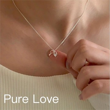 Pure Love樂芙 / 正韓 銀飾【S925純銀】N0735簡約通體純銀項鍊鋯石愛心鑰匙鎖骨鏈 短項鏈 / 銀