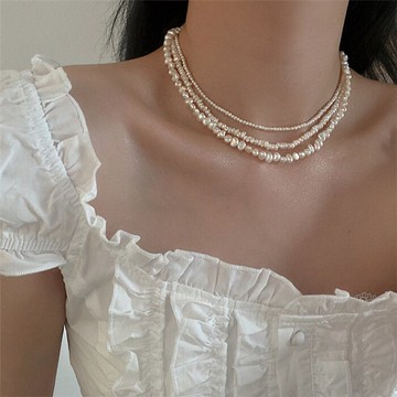 韓國ins復古氣質簡約百搭淡水珍珠金屬疊戴短款鎖骨項鏈頸鏈女