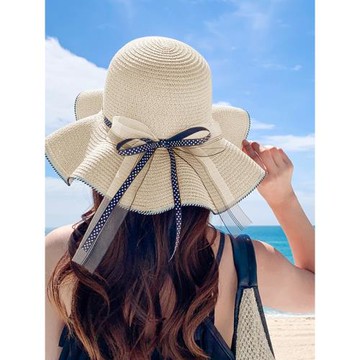 2025新款拉菲草帽太陽帽時尚涼帽女海邊蝴蝶結夏大檐防曬遮陽沙灘