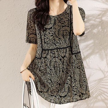 麗質達人 - 2232黑色假二件印花上衣-二色