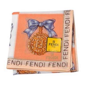 FENDI 粉紅白格紋棋盤格徽章圖騰字母LOGO帕巾(45CM)