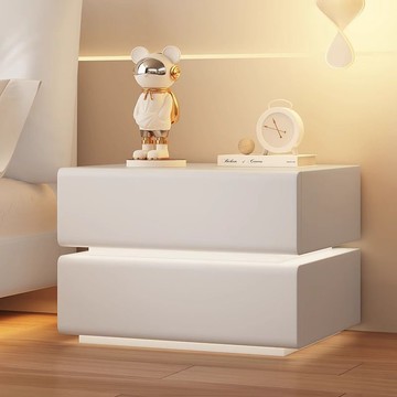 實木奶油床頭柜皮質簡約家用現代小型臥室床邊柜簡易收納柜免安裝