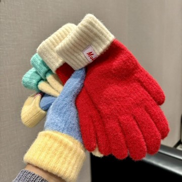 💎臺灣出貨🌈免運💎多巴胺彩色保暖毛線手套女秋冬季新款針織可觸屏冬天騎行五指防寒【可開票】