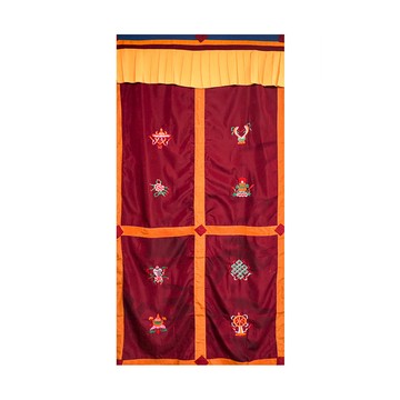 四格八吉祥門簾-紅底黃框