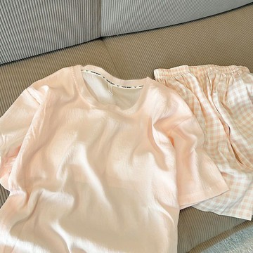 【臺灣出貨 免運】睡衣女新款雲朵棉夏季帶胸墊短袖圓領套裝休閒大碼寬鬆女士家居服