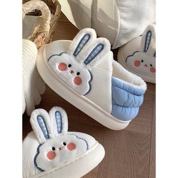 細細條 可愛兔子厚底棉拖鞋女冬季ins室內居家防滑包跟保暖月子鞋