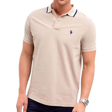 US Polo 2024男時尚全棉小馬球卡其色合身短袖POLO