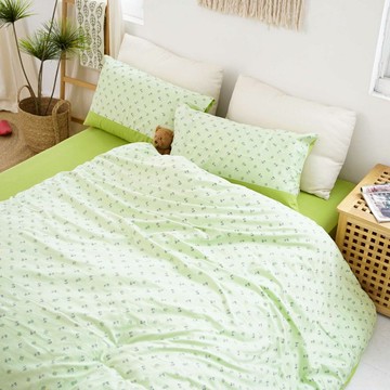 (雙人)UMORFIL膠原蛋白緹花針織寢具-狐狸點點/抹茶綠∣四件組