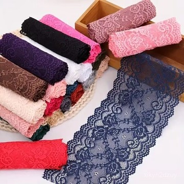 15釐米寬柔軟彈力加寬蕾絲花邊輔料手工DIY彩色布料衣服裙子下擺