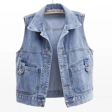 翻領牛仔馬甲背心女2025春秋季新款短款修身無袖馬夾外套坎肩外穿