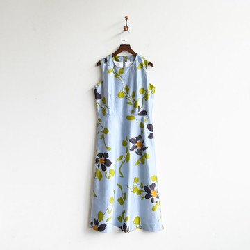 【蛋植物古著】筆觸花卉印花無袖古著洋裝