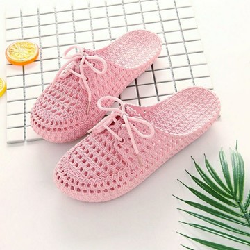 新款夏季包頭平底洞洞鞋居家室內外涼拖鞋女懶人時尚學生沙灘拖