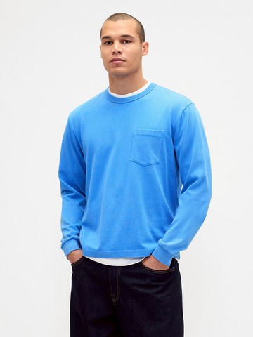 男裝 純棉圓領長袖上衣-藍色