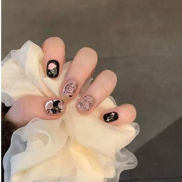 🌸好看美甲🌸秋季新款早安happy貓新款光療法式高階顯白學生小紅書同款穿戴甲