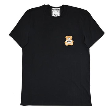 MOSCHINO 品牌電繡布章小熊LOGO棉質短T恤.黑