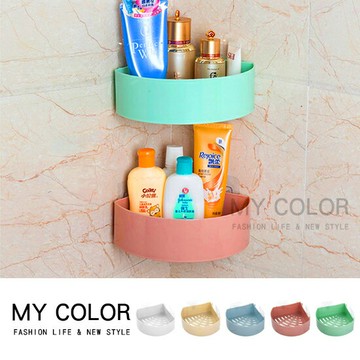 收納架 置物架 掛架 瀝水架 轉角 角落 分層架 置物籃 掛籃 收納籃 瀝水籃 儲物架 收納盒 調味料罐 調味料瓶 沐浴乳收納 浴室 壁掛式 免打孔 廁所 極簡轉角置物架 ♚MY COLOR♚【M116】