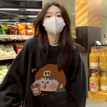 CHAOO 長袖上衣 大學t 衛衣女 長袖衛衣 大學t 韓國 oversize 大學t 可愛大學t 棉質大學t 情侶裝