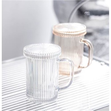 簡約家用帶蓋玻璃杯400ml