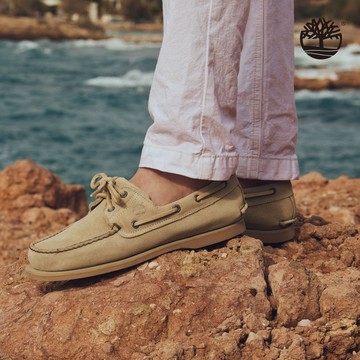 Timberland 男款米色休閒帆船鞋|A4187EVV