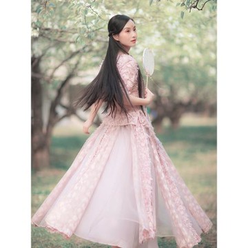 【6折】棉麻記2025春夏季新款套裝系帶襯衫+雪紡剪花半身裙子