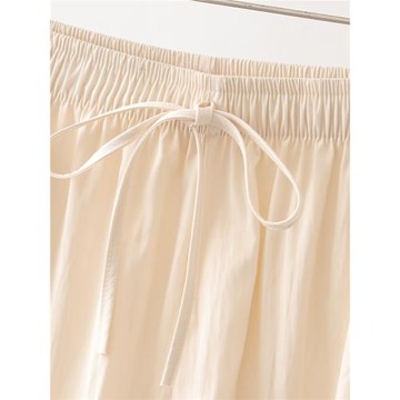 2025夏裝新款大碼女裝松緊腰抽繩休閑褲寬松顯瘦闊腿褲褶皺短褲