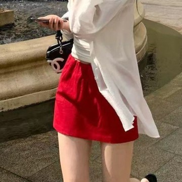 巨百搭!呼吸感肌理棉麻半身裙女夏季新款辣妹顯瘦防走光a字裙褲 新款辣妹a字裙褲 6Y