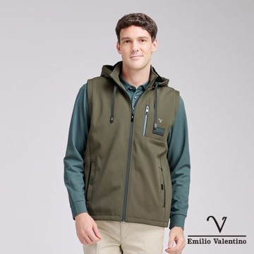 Emilio Valentino范倫鐵諾 男裝 蓄熱保暖 防風 素面連帽背心_綠(15-5P9972)