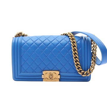 CHANEL 香奈兒 藍色 菱格紋羊皮 Boy 25 肩背包 鍊帶 【二手名牌BRAND OFF】