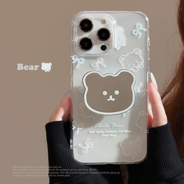 超可愛蝴蝶結小熊適用iphone16promax蘋果15手機殼新款14小眾高級感13個性創意12硅膠透明11女款支架大孔軟殼