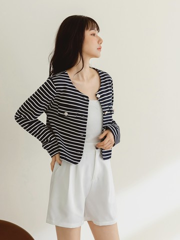 小香風條紋開襟短版外套