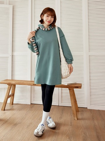 純色厚磅落肩寬鬆長版帽T