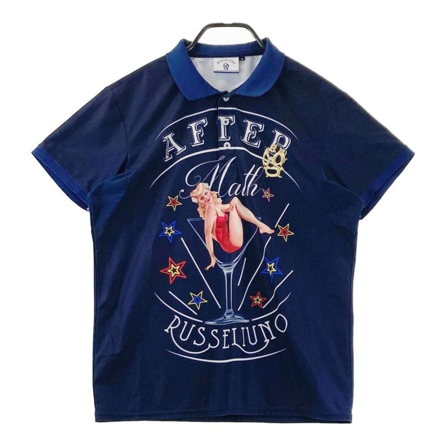 極美品 ラッセルノ RUSSELUNO ゴルフ ポロシャツ ビッグルチャ 希少 RUSSELUNO ラッセルノ 半袖ポロシャツ ルチャ刺繍 ネイビー系 4