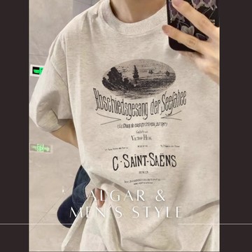 【Algar選品】韓系Ins山系字母印花短T 純棉T-shirt 印花上衣 情侶 重磅 寬鬆 百搭 男友風 休閒穿搭必備