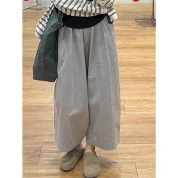 CHAO級推薦！大碼日系慵懶風灰色速干闊腿褲女夏季輕薄舒適九分褲