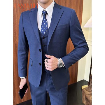 梵沃利高端休閑兩粒扣雙開杈西裝男修身垂感外套潮流痞帥西服套裝