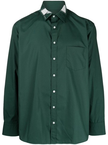 Kolor - patchwork-detail long-sleeve shirt - men - Cotton/Polyester - 2 - Green