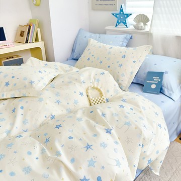 床包被套組(雙人薄被套)-單人 / 精梳純棉三件式 / 貝殼星河 台灣製