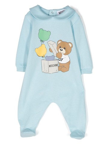 Moschino Kids - Leo Teddy-print cotton pajama - kids - Cotton - 1-3 - Blue