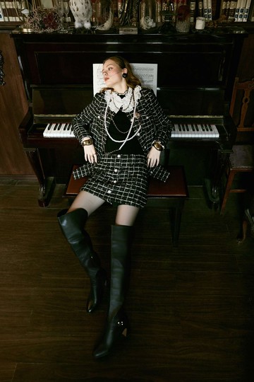 經典黑白格彈性短褲裙